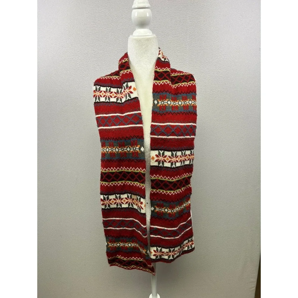 Fair Isle‎ Nordic Joe Boxer Women Red Knit Geometric Snowflake Winter Scarf